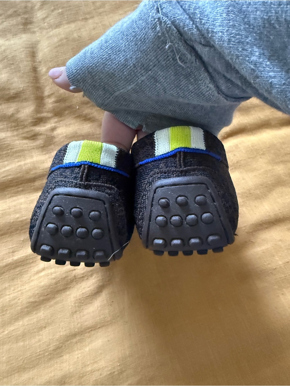 Rothy's Women’s Brown and Navy Leopard PrintKnit Loafers with Neon Green Insoles - Picture 5 of 7